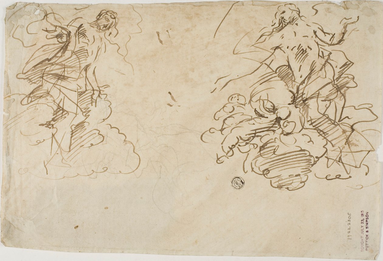 Zwei Figuren in Wolken von Unknown Italian