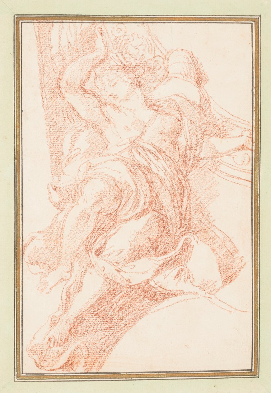 Zeichnung, Deckendetail einer Figur und dekoratives Motiv, ca. 1759–70 von Unknown artistUnknown artist