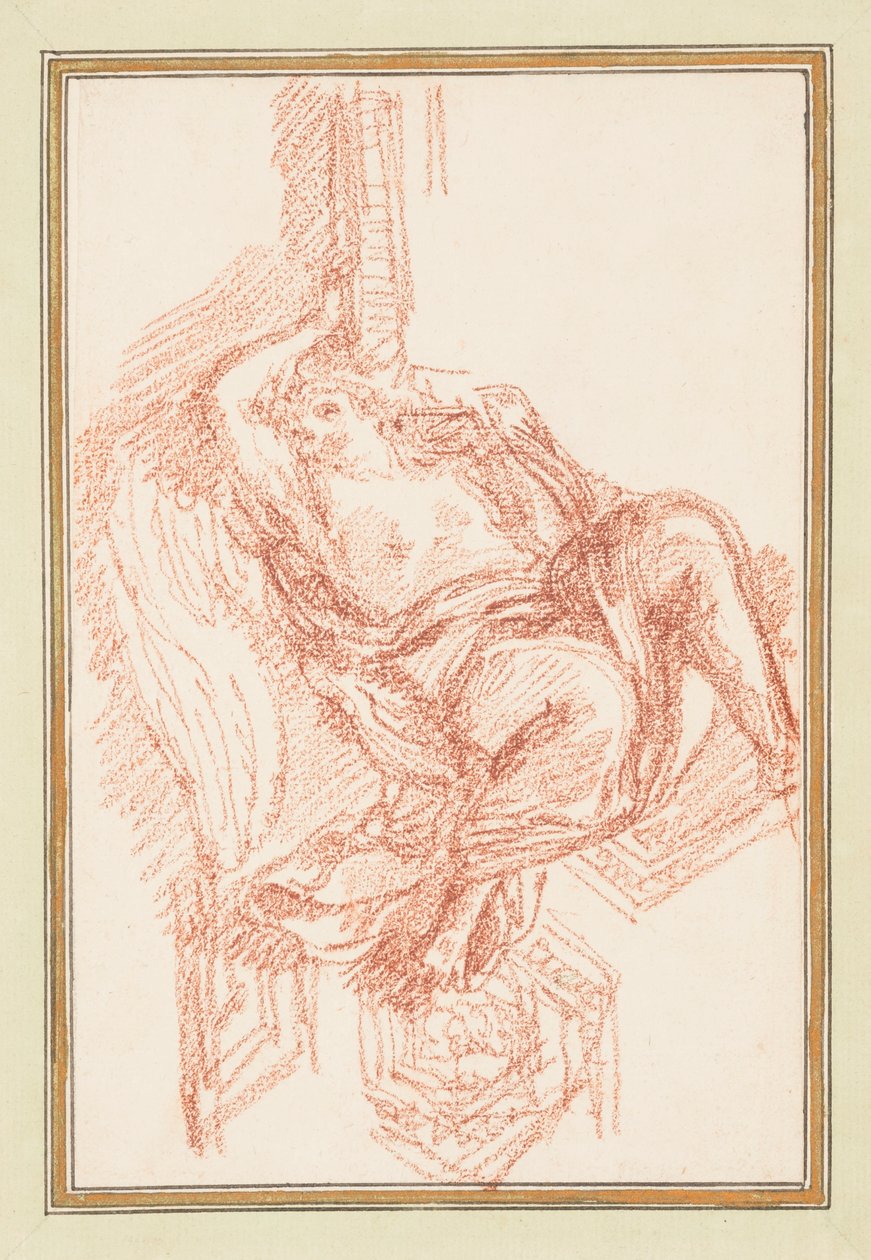 Zeichnung, Deckendetail mit geflügelter männlicher Figur, ca. 1759–70 von Unknown artistUnknown artist