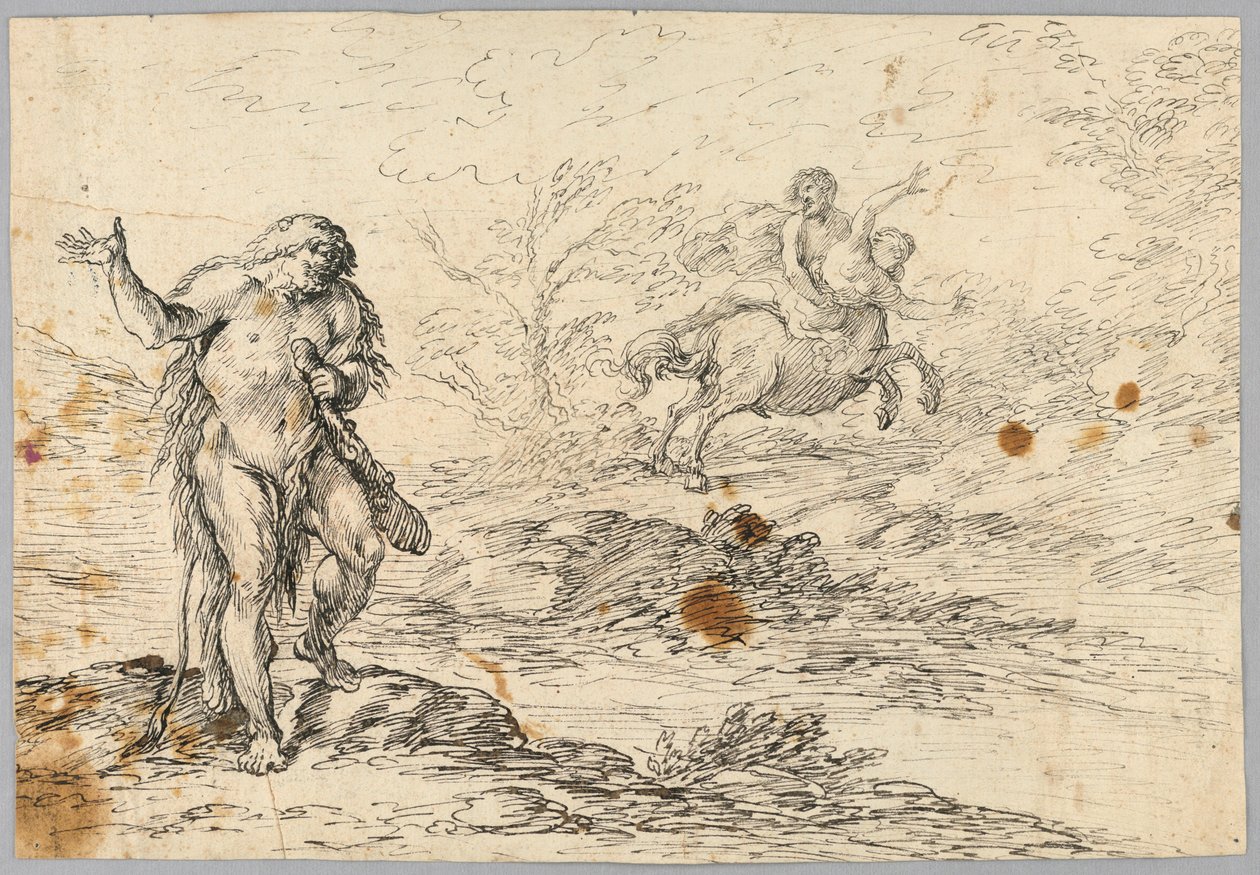 Zeichnung, Zentaur rettet Jungfrau vor keulenschwingender Kreatur, 16.–19. Jahrhundert von Unknown artistUnknown artist