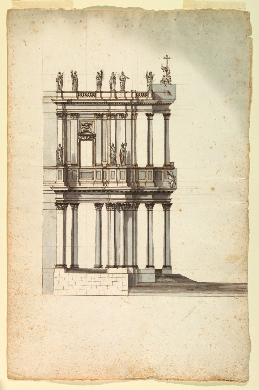 Zeichnung, Kopie des Wettbewerbsentwurfs von Vanvitelli für die Fassade von S. Giovanni in Laterano, 1763, nach einer Zeichnung von 1732 von Unknown artistUnknown artist