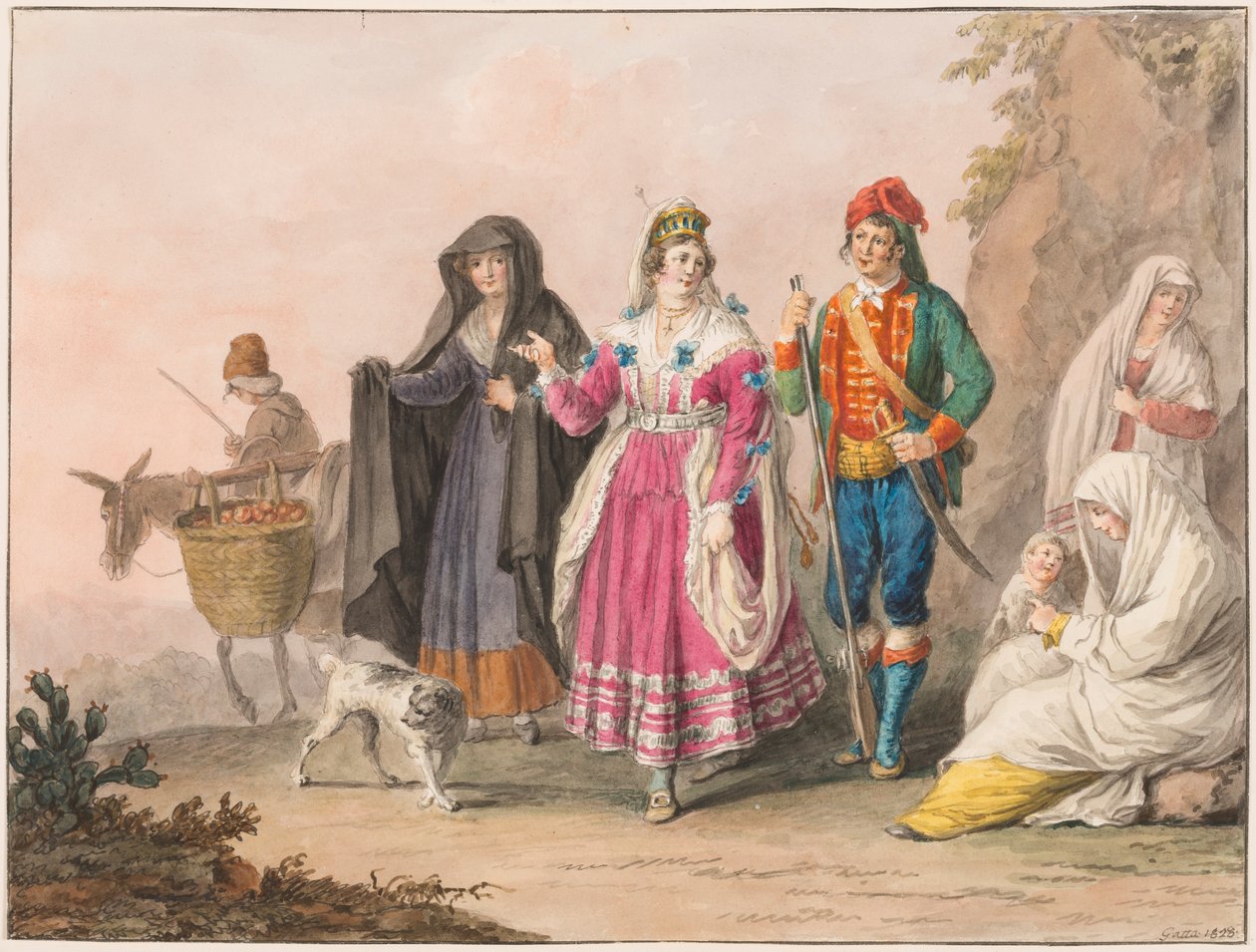 Zeichnung, Kostüme von Sizilien, 1828 von Unknown artistUnknown artist