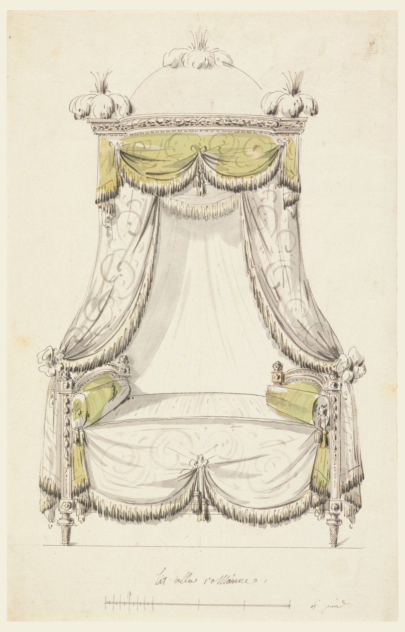Zeichnung, Entwurf für ein Bett im römischen Stil, 1780 von Unknown artistUnknown artist