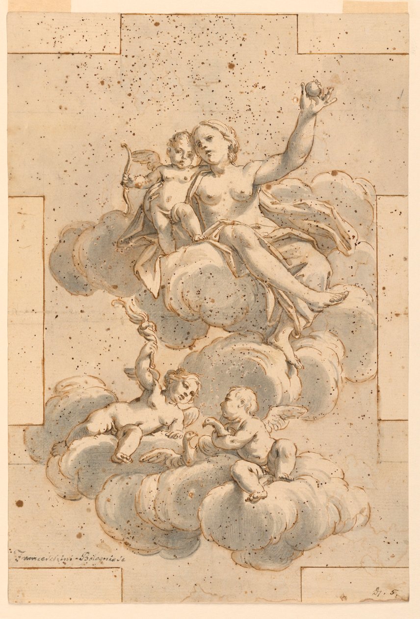 Zeichnung, Entwurf für ein Deckenbild, Venus, Amor und Putti, 1700–29 von Unknown artistUnknown artist