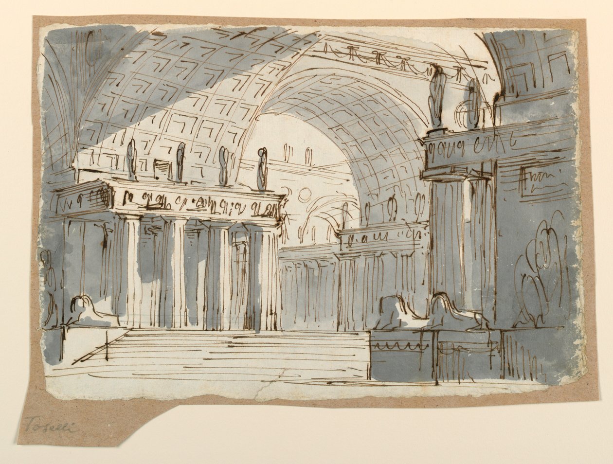 Zeichnung, Bühnenbild, Gewölbtes klassisches Gebäude, ca. 1800 von Unknown artistUnknown artist