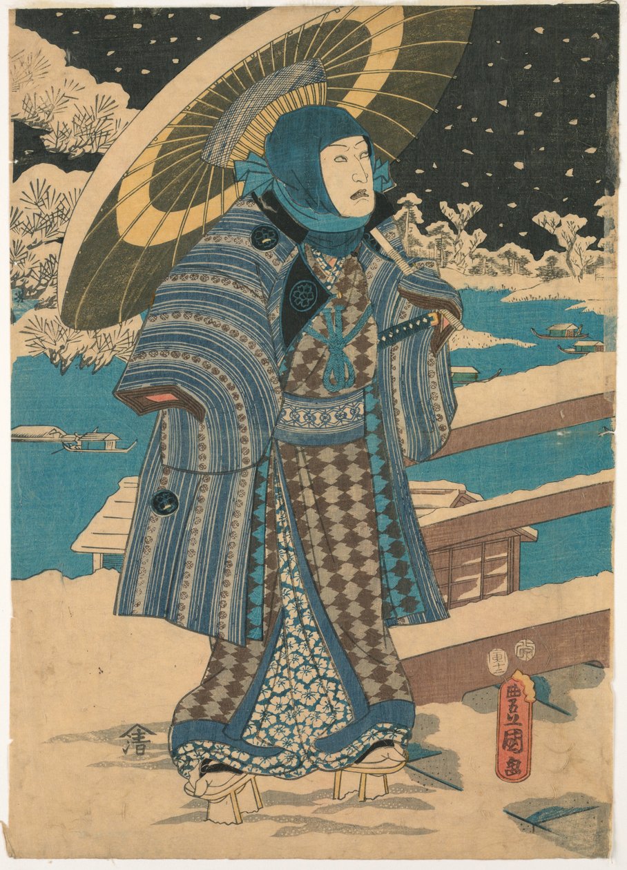 Druck, Teil eines Triptychons: Mann mit Sonnenschirm, 1854 von Unknown artistUnknown artist
