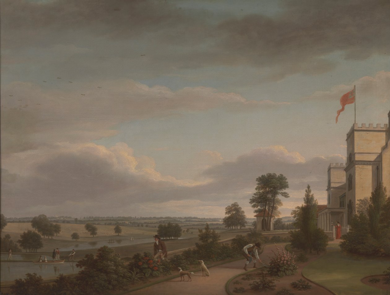 Ein Landhaus in einer Flusslandschaft, zuvor als Oatlands identifiziert von Unknown artist