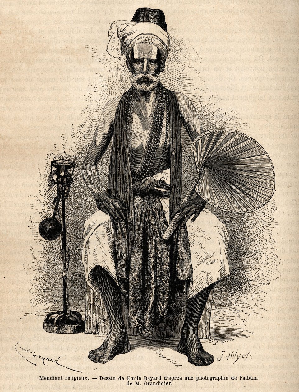 Ein hinduistischer religiöser Bettler. Gravur zur Illustration der Reise in die südlichen Provinzen Indiens, von Alfred Grandidier, veröffentlicht in „Le tour du monde“ 1869, herausgegeben von Edouard Charton, Edition Hachette, Paris. Selva-Sammlung von Unknown artist