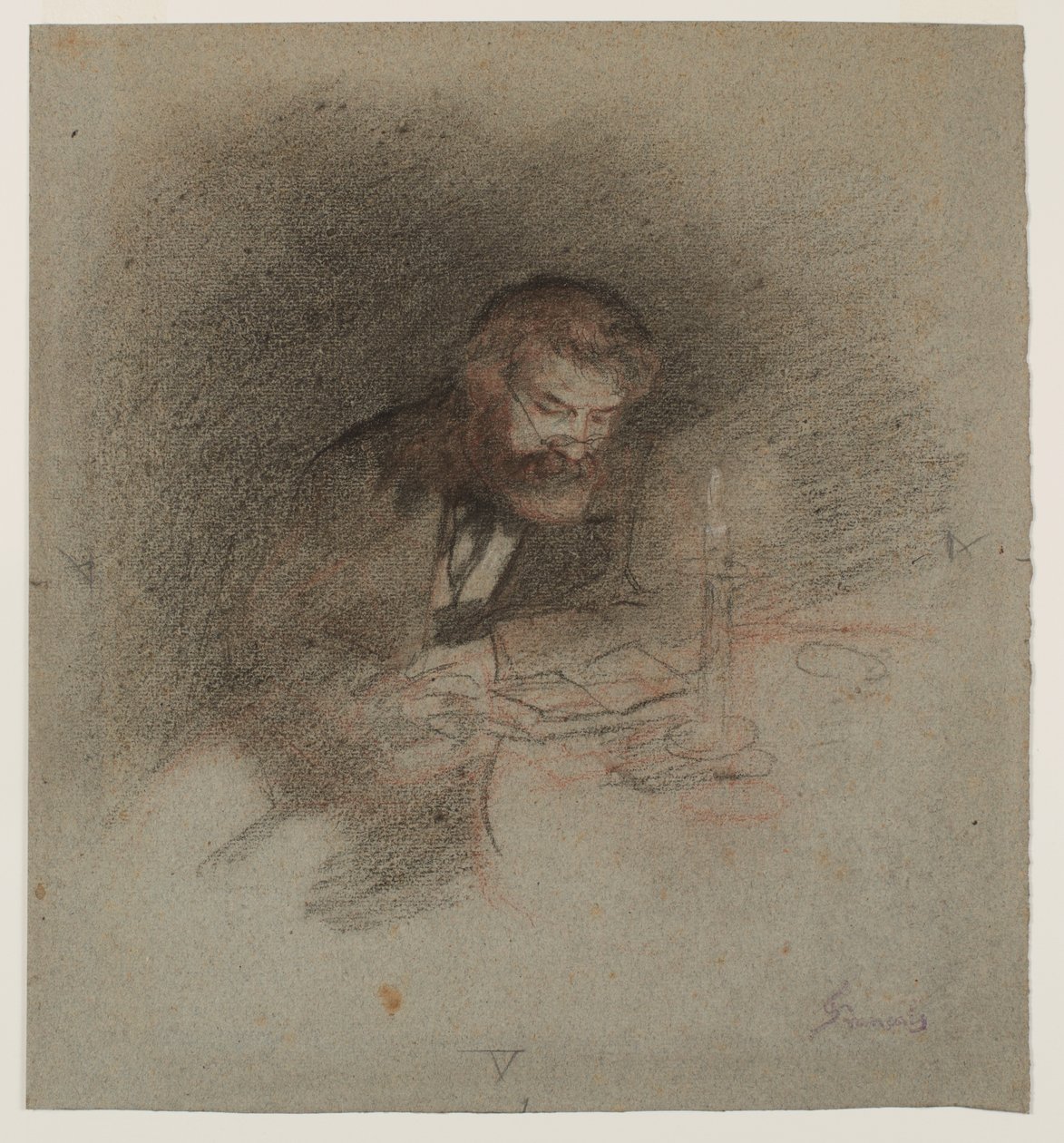 Ein Mann liest bei Kerzenlicht von Unknown artist