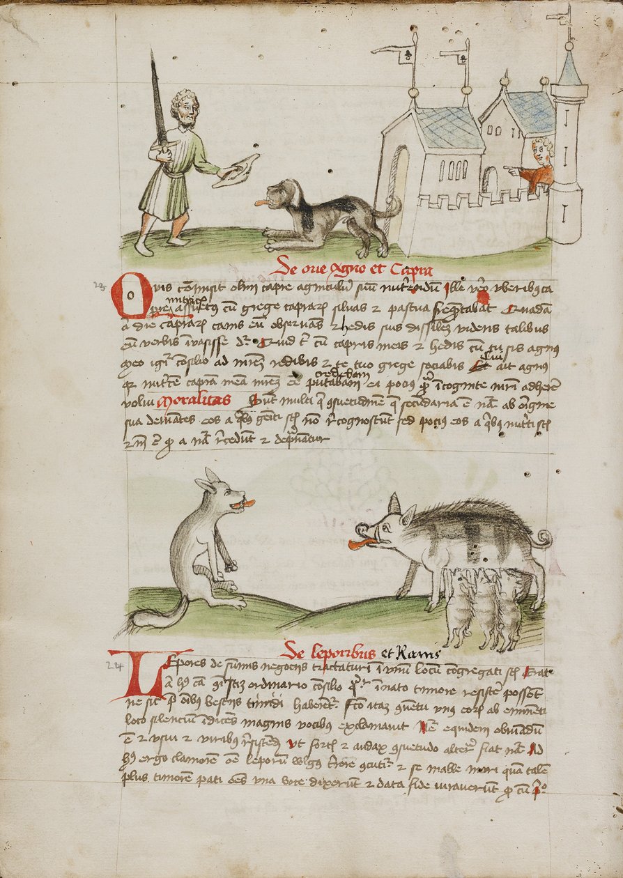 Ein Mann mit einem Schwert und ein Hund mit einem Knochen; Ein Wolf und ein Schwein von Unknown artist