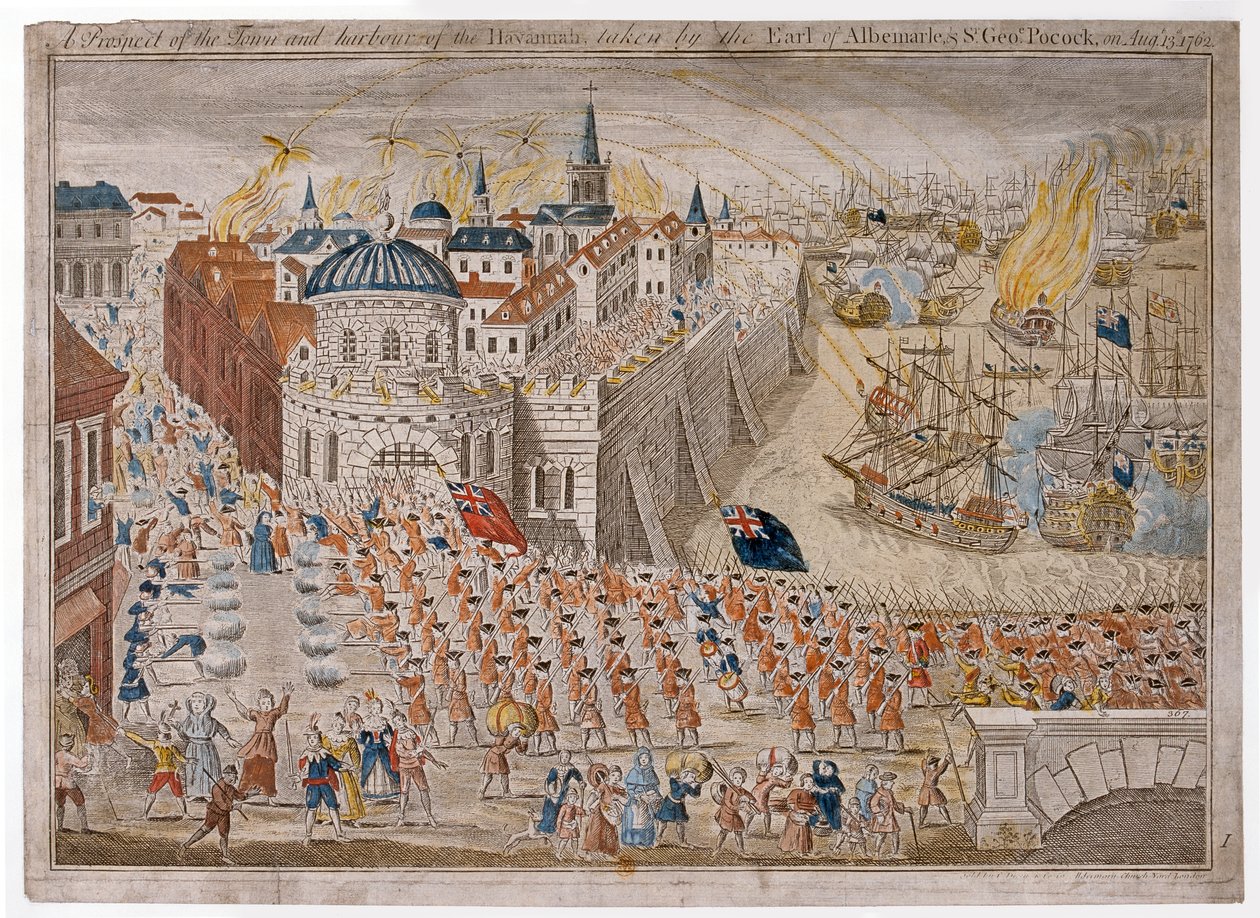 Eine Aussicht auf die Stadt und den Hafen von Havanna, eingenommen vom Earl of Albemarle und Sir George Pocock am 13. August von Unknown artist
