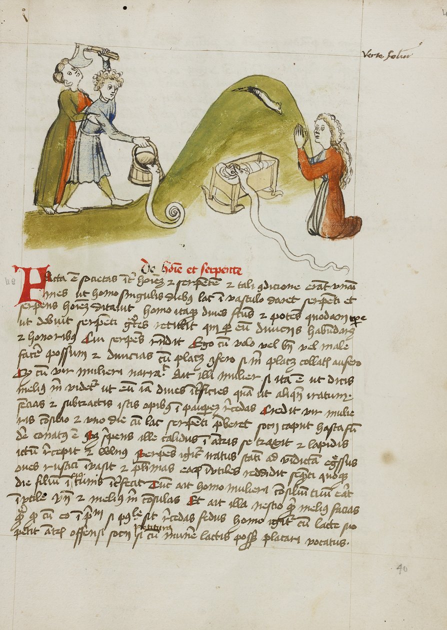 Eine betende Frau und eine Schlange auf einem nahegelegenen Hügel; Ein Mann versucht, eine Schlange mit einer Axt zu töten von Unknown artist
