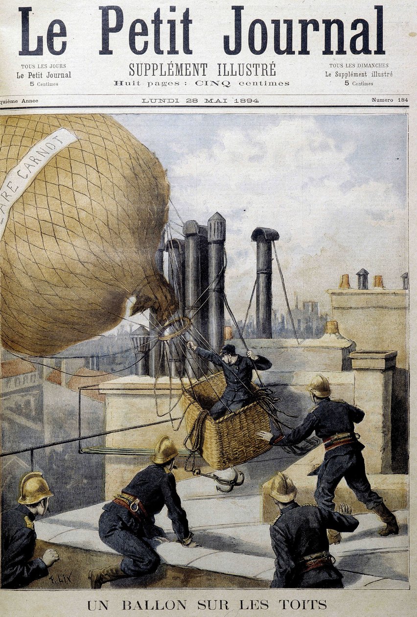 Ein Ballon auf den Dächern: Rettung durch die Feuerwehr - in "Le Petite Journal" von Unknown artist