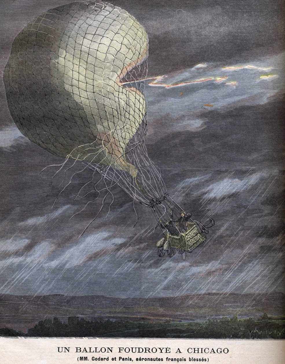 Ein Ballonunfall in Chicago (Louis Godard Jr. und Panis verwundet am Samstag, 25. Juli) von Unknown artist