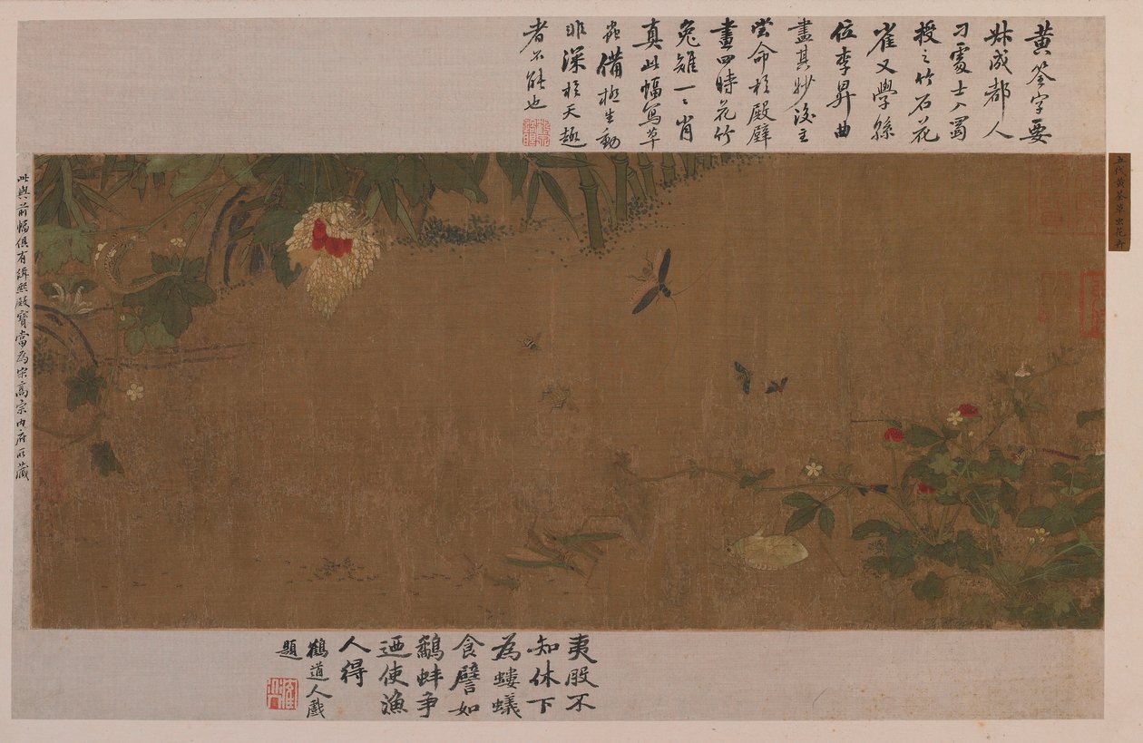 Ein Gartenstück: Blumen, kämpfende Heuschrecken, Ameisen und andere Insekten von Unknown artist