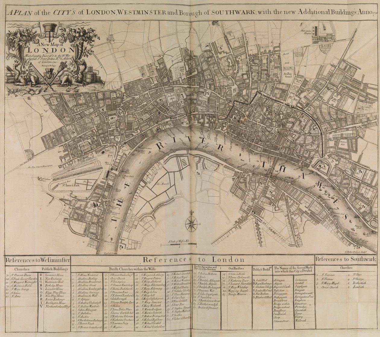 Plan der Stadt London, Westminster, Borough of Southwark und der Fluss Themse von Unknown artist