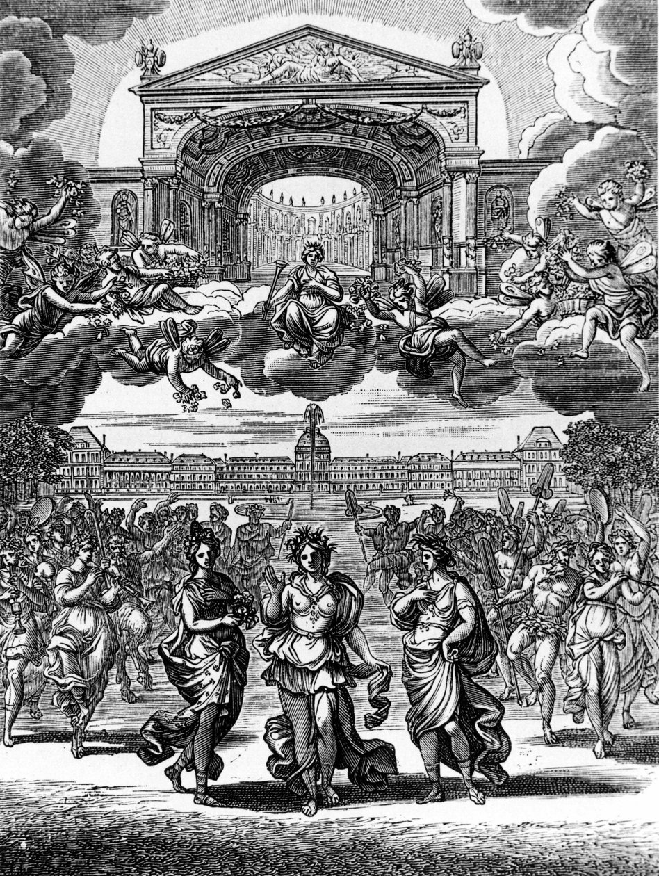Eine Szene aus Alceste von Jean Baptiste Lully (Giovanni Battista Lulli) (1632-1687). von Unknown artist