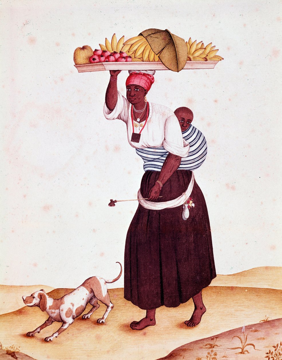 Eine reisende Obstverkäuferin in Brasilien, sie trägt ihr Kind auf dem Rücken. 18. Jahrhundert. Rio de Janeiro, Nationalbibliothek von Unknown artist