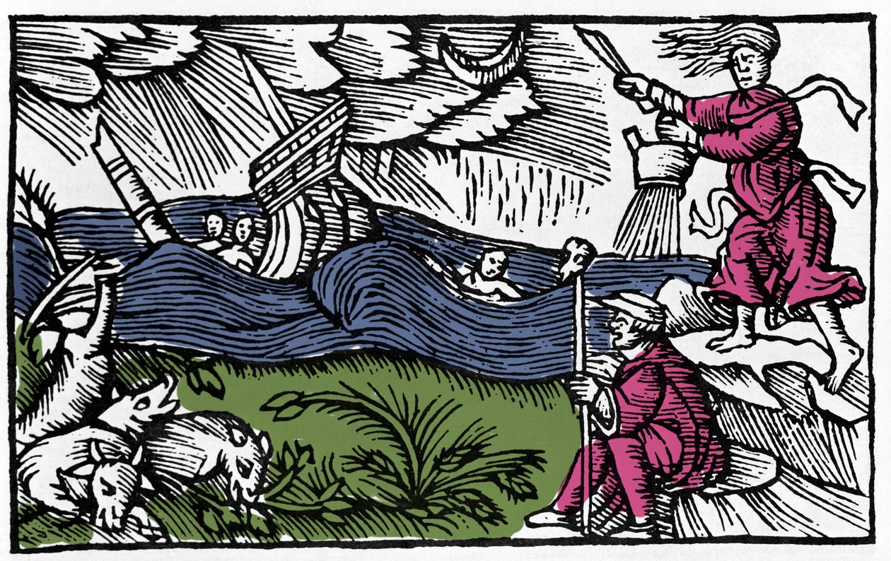 Eine Hexe verursacht einen Sturm nach „Historia de gentis septentrionalibus“ von Olaus Magnus, Rom 1555 von Unknown artist