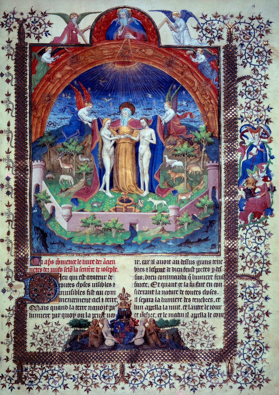 Adam und Eva im Paradies (Miniatur aus „Jüdische Altertümer“ von Flavius Josephus) von Unknown artist