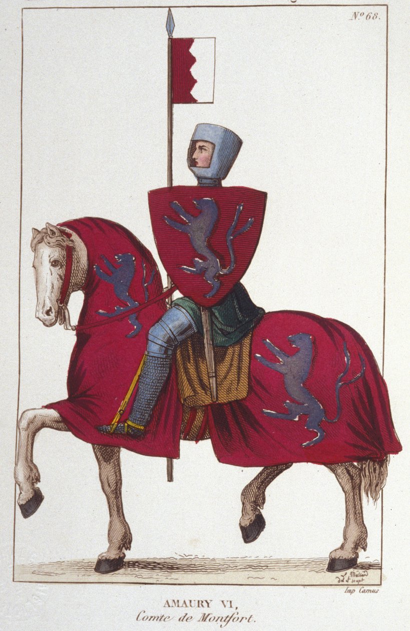 Amaury VI., Graf von Montfort (ca. 1192 - ca. 1241), verlor einen Teil der Eroberungen seines Vaters Simon IV. und trat seine Rechte im Süden an den König von Frankreich, Ludwig VIII., ab. Gravur aus dem Jahr 1830. von Unknown artist