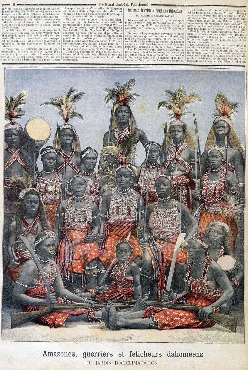 Amazonen, Krieger und Dahomeische Fetischisten, aus dem Garten der Akklimatisation - in „Le Petite Journal“ vom 28.02.1891 von Unknown artist