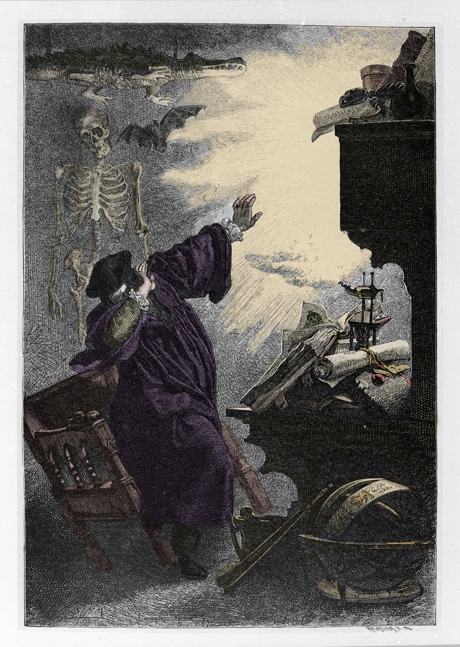 Erscheinung von Mephistopheles (Mephisto) bei Faust (Illustration von Faust von Goethe) von Unknown artist