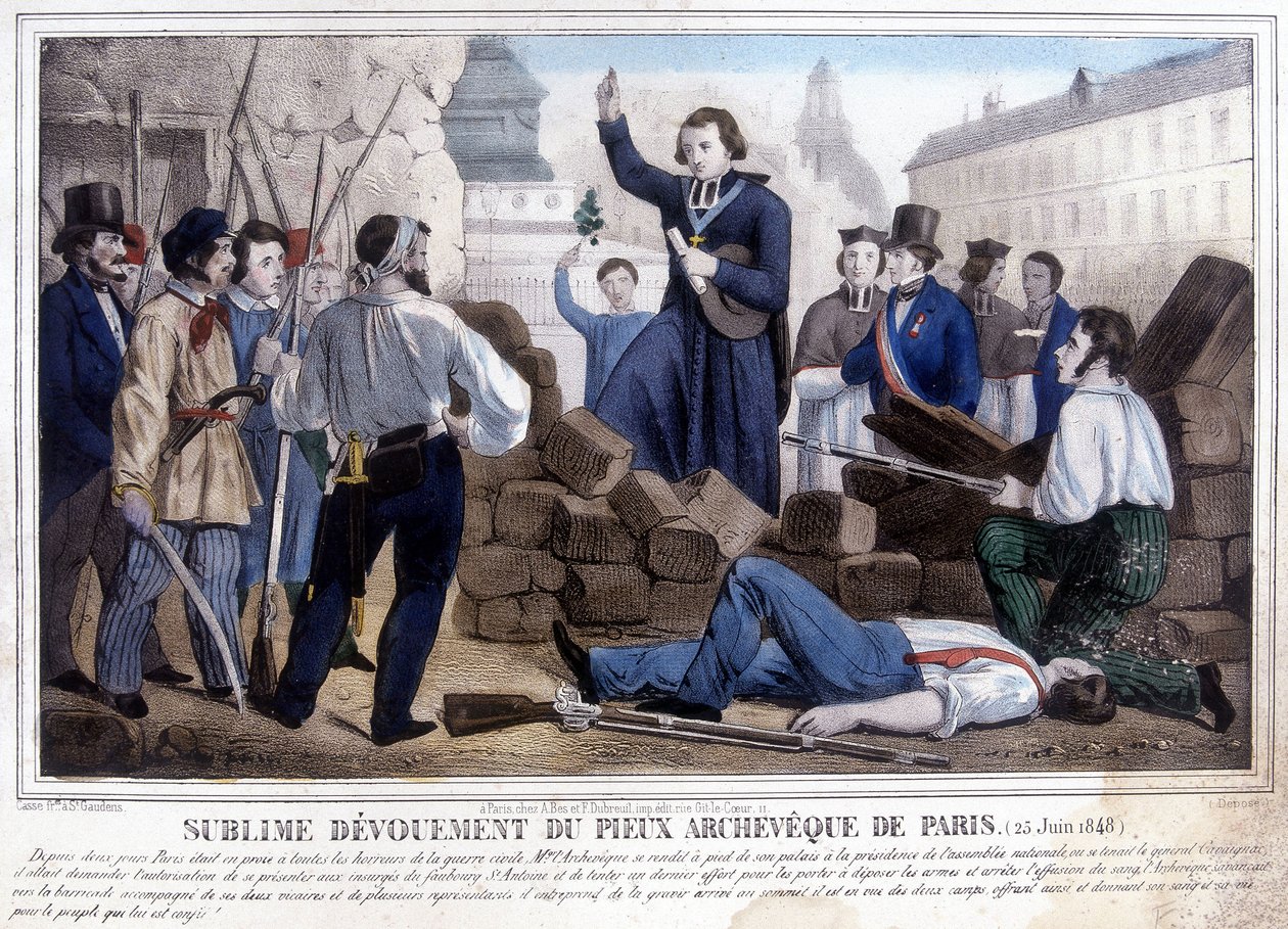 Erzbischof Denis Affre überquerte die Barrikaden, um die Aufständischen zu treffen, 25. Juni von Unknown artist