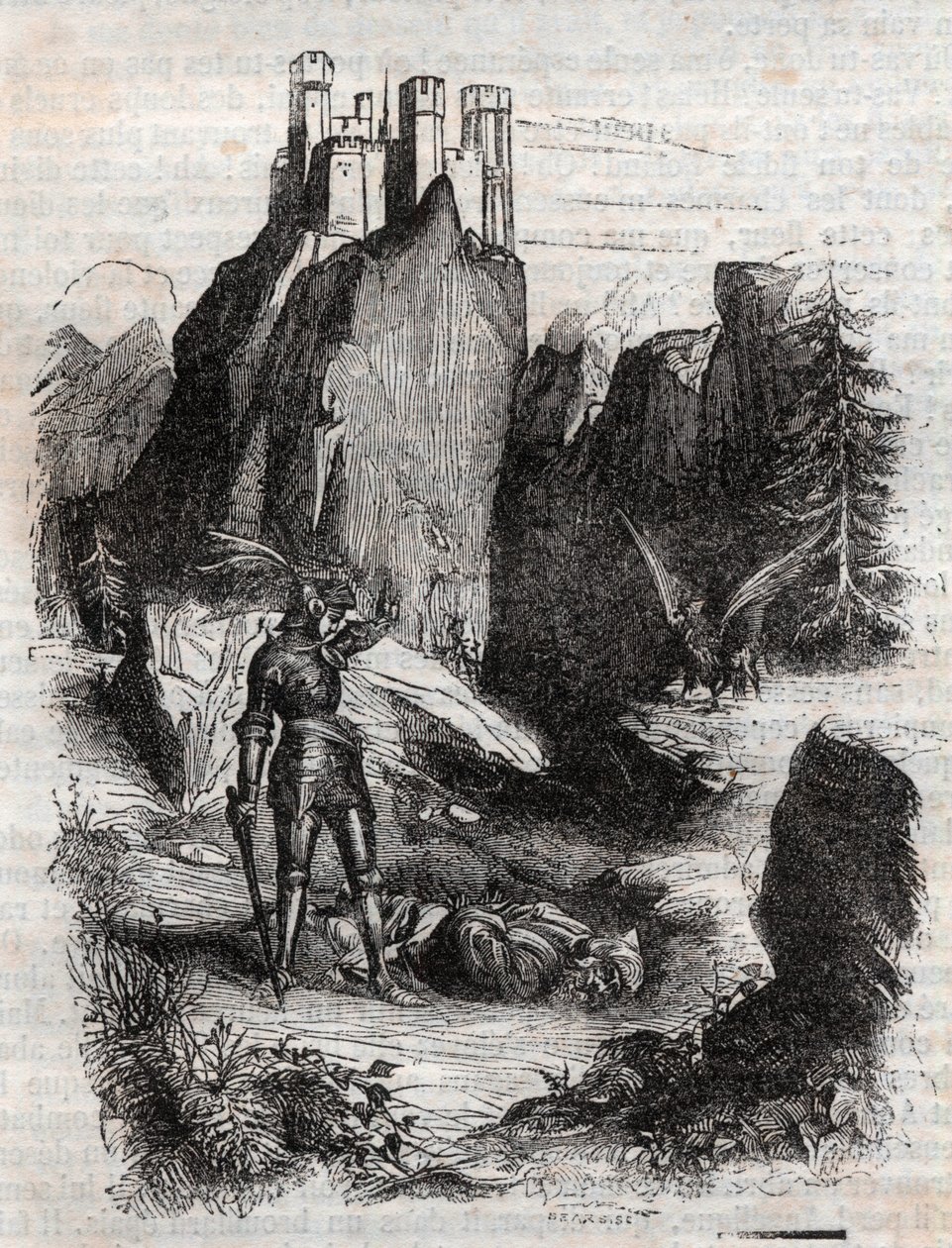 Atlant von Bradamante besiegt - Gravur von 1851 aus „Rasender Roland“ von Unknown artist