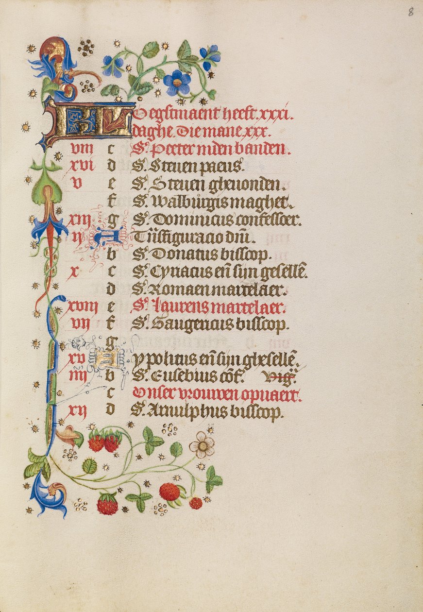 August-Kalenderseite von Unknown artist
