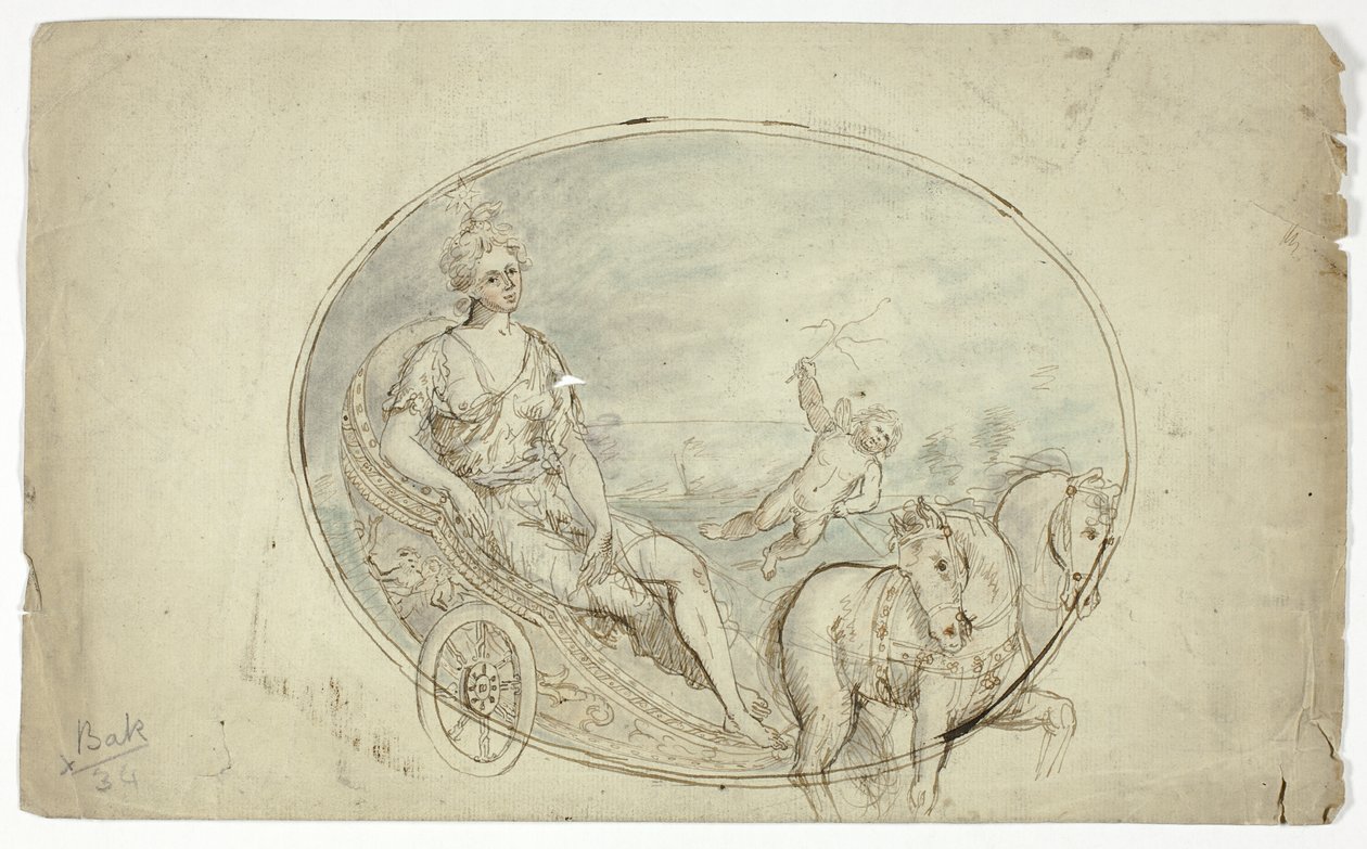 Aurora in ihrem Wagen (recto); Drei männliche Porträtbüsten (verso) von Unknown artist