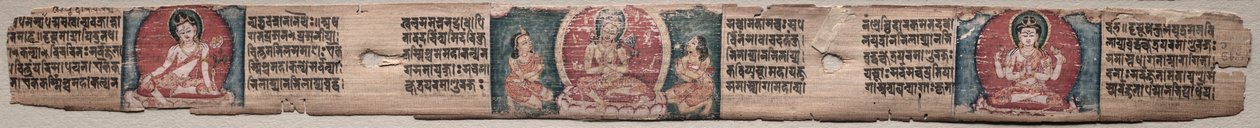 Bodhisattva Manjushri mit zwei Formen von Avalokiteshvara: Folio 348 (recto), aus einem Gandavyuha-Sutra (Schrift der höchsten Anordnung) von Unknown artist