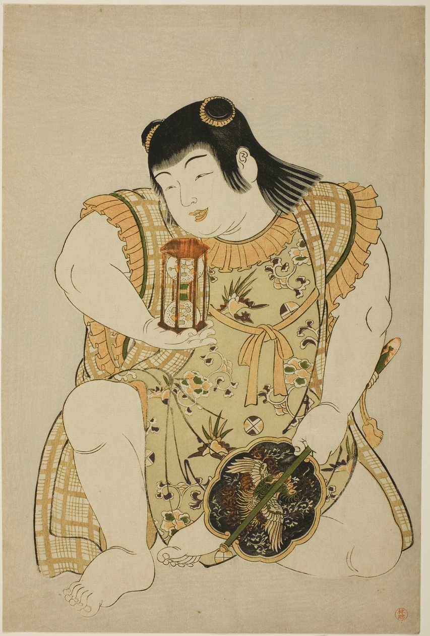 Junge mit Sanduhr und chinesischem Fächer von Unknown artist