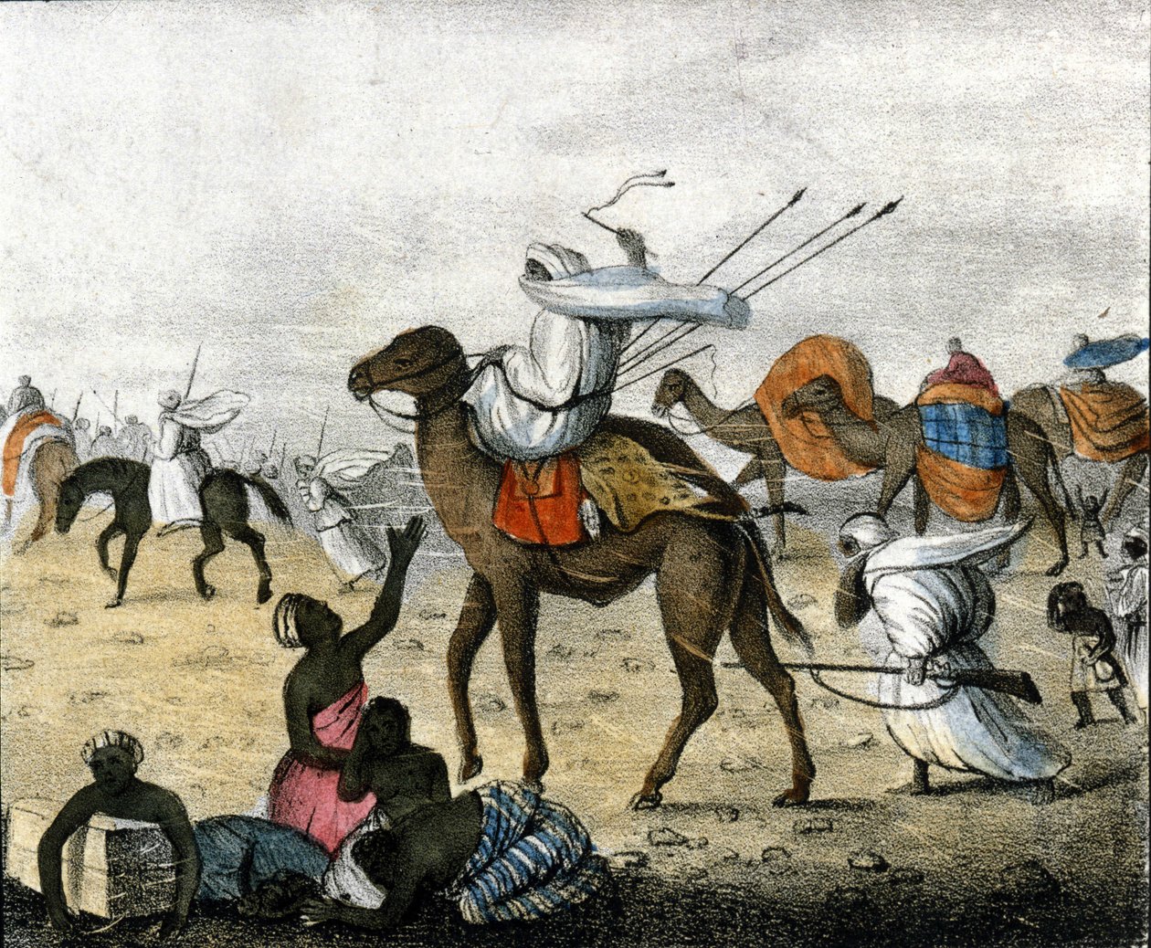 Karawane in der Wüste in Marokko während eines Sandsturms. von Unknown artist