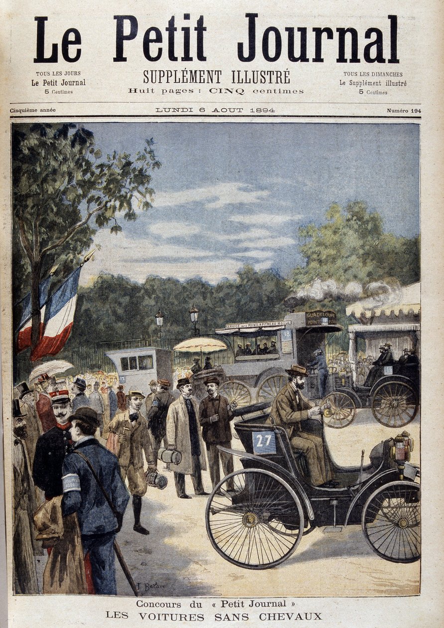 Autos ohne Pferde, erstes Auto Panhard Levassor - Cover. „Le Petite Journal“ vom 6. August von Unknown artist