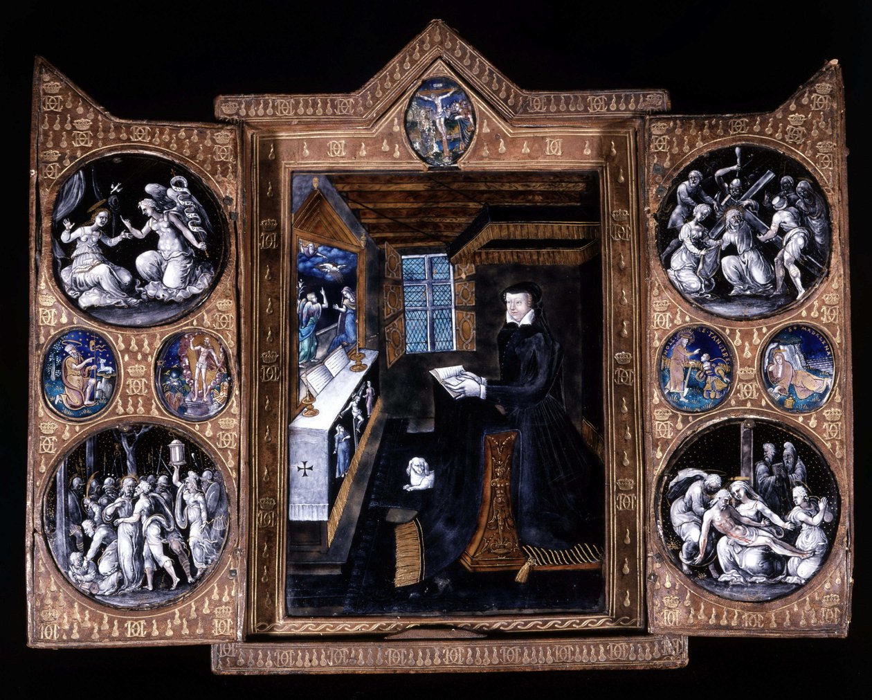 Catherine de Medici im Gebet - Triptychon Email und Leder von Unknown artist