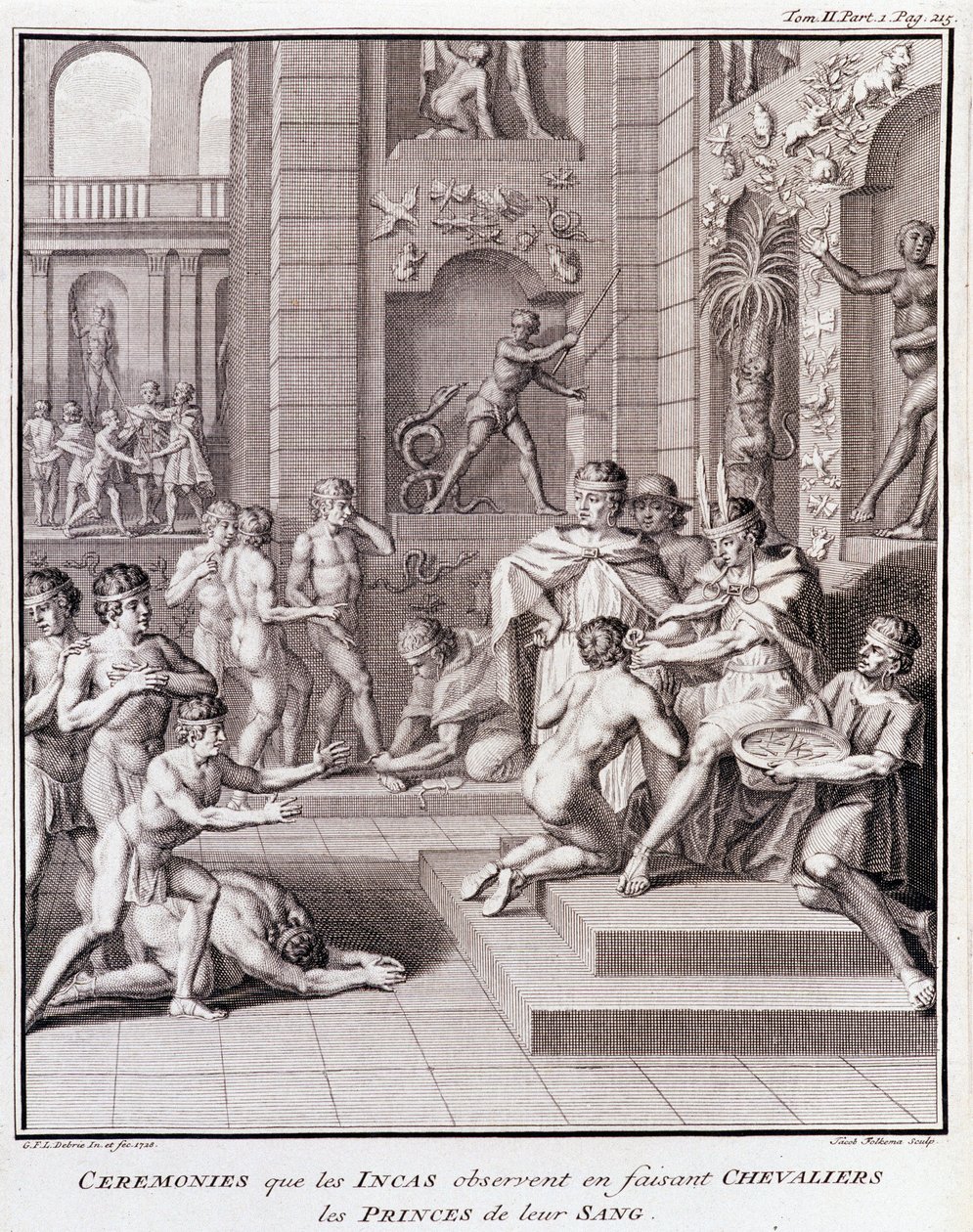 Zeremonien, die die Inkas bei der Ritterschaft der Prinzen ihres Blutes beobachten - in „Historische Reise durch Südamerika im Auftrag des Königs von Spanien“ von Don Georges Juan & Don Antoine de Ulloa, T.II, ed. Jombert, Librairie du Roi, Paris von Unknown artist