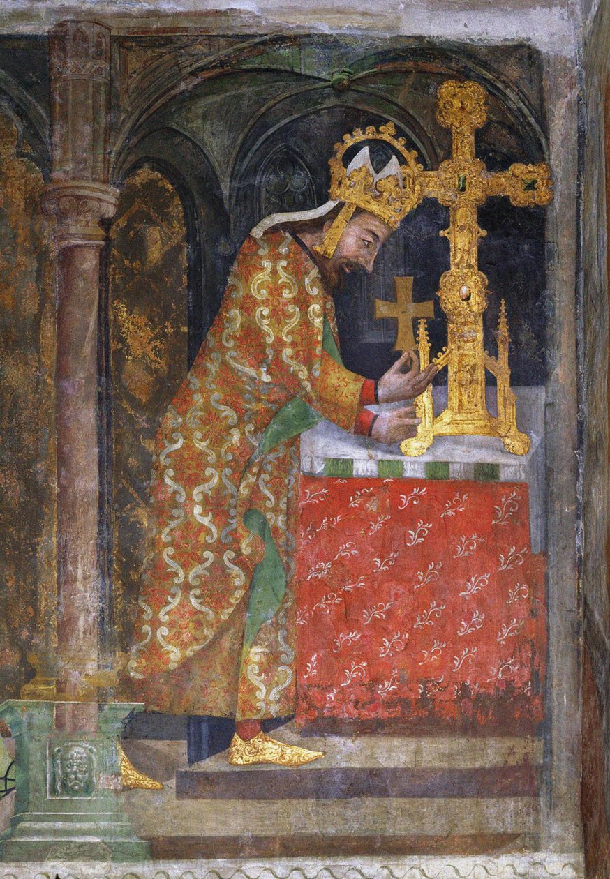 Karl IV. platziert einen Splitter des Heiligen Kreuzes in einem Reliquiar von Unknown artist