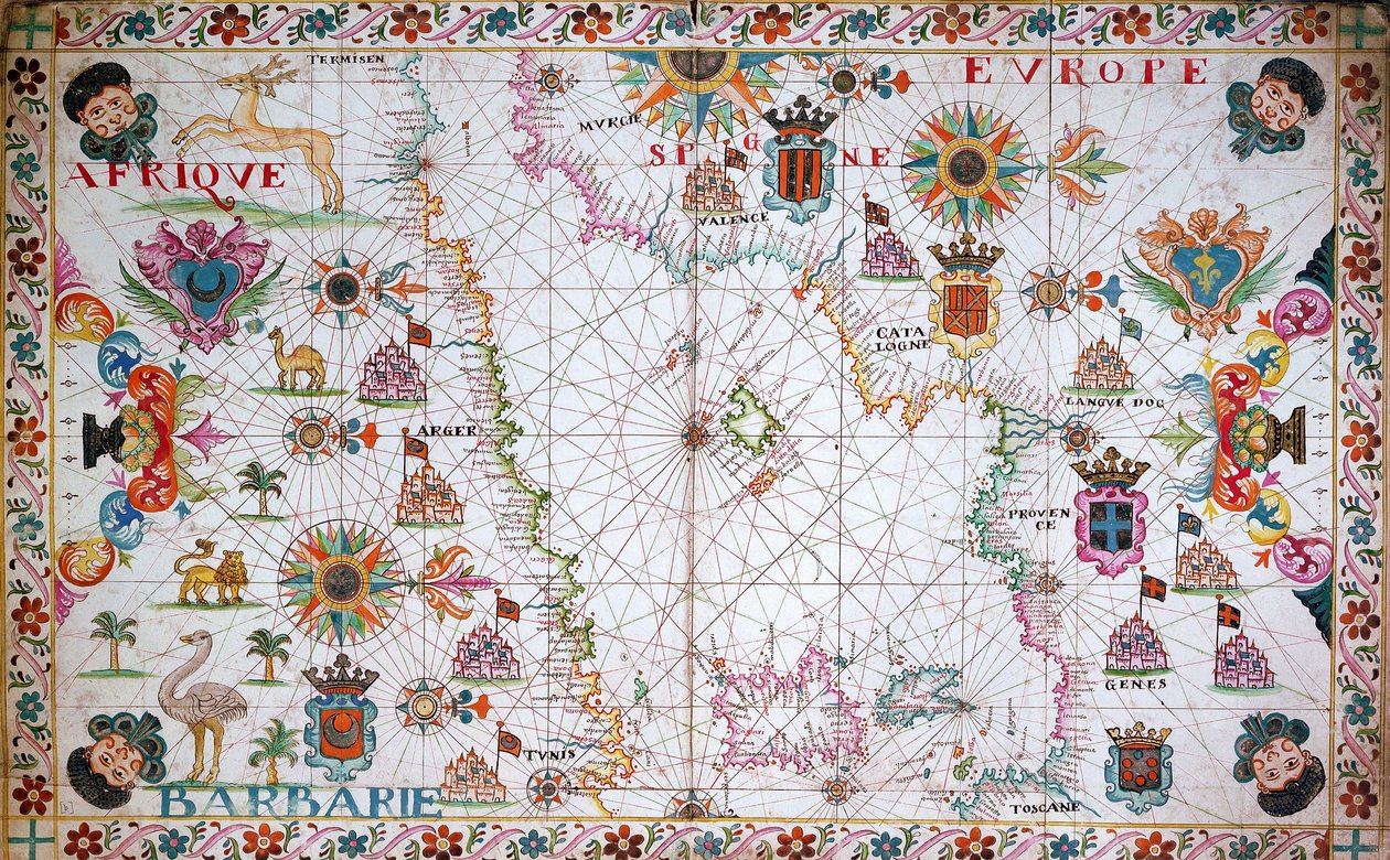 Karte des westlichen Mittelmeers, zeigt die nordafrikanische und spanische Küste von Unknown artist