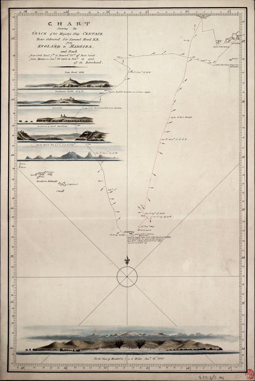 Karte, die die Spur von Seiner Majestät Schiff 