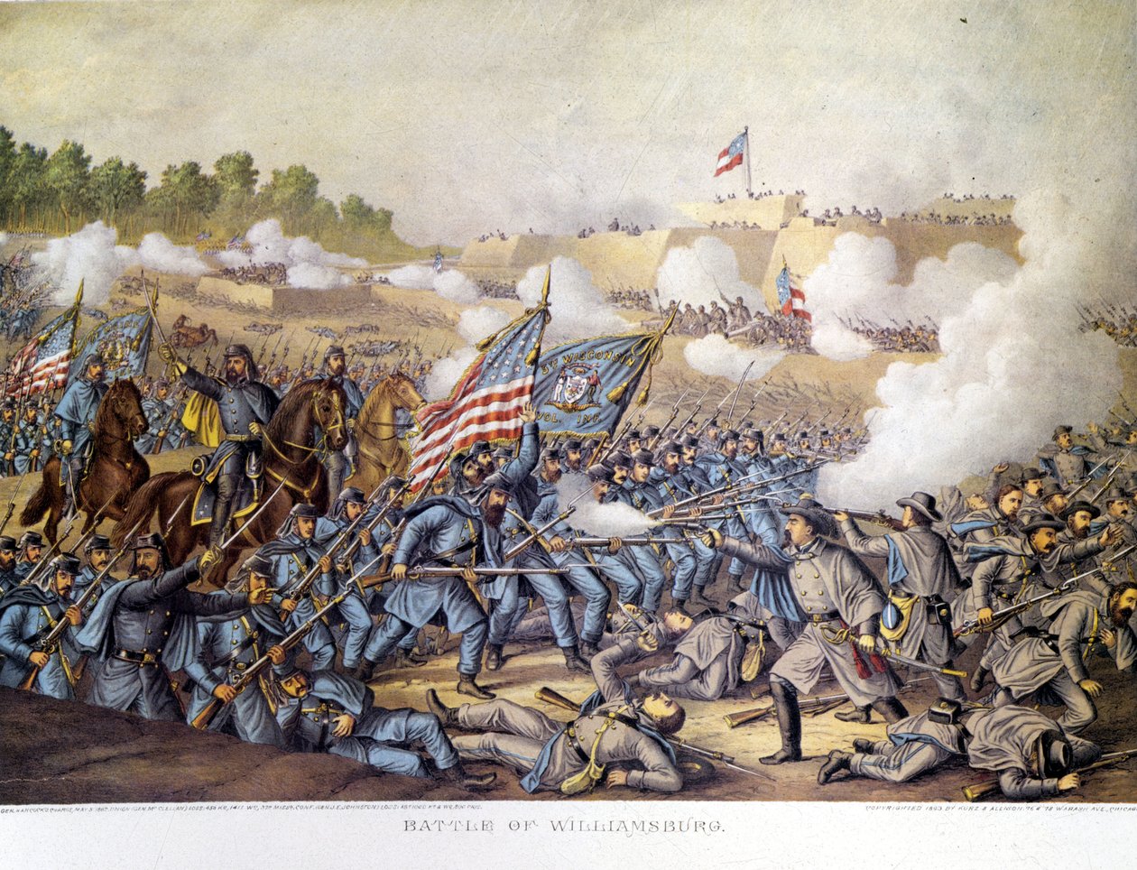 Amerikanischer Bürgerkrieg (1861-1865): 05.05.1862. Schlacht von Williamsburg. Gravur von Unknown artist