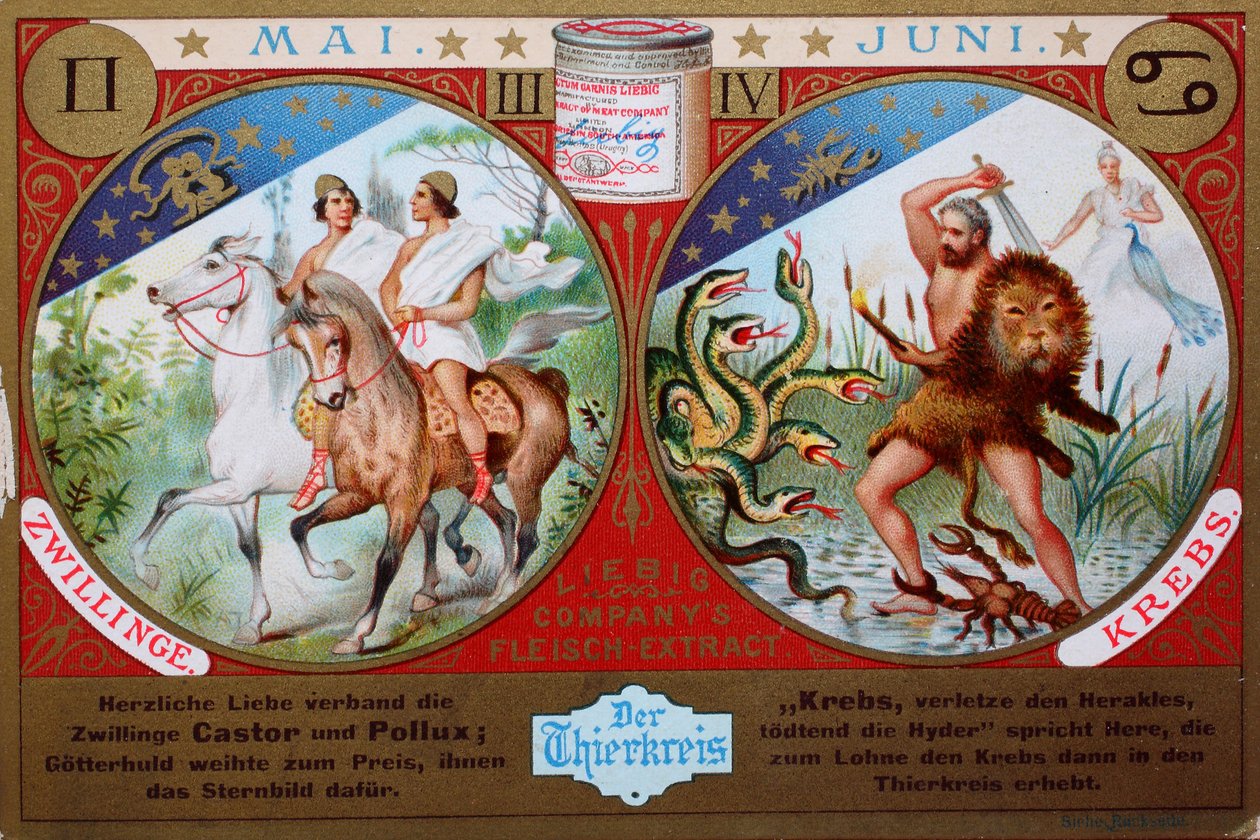 Sammlerbilderserie Der Tierkreis, Mai und Juni, Zwillinge und Krebs von Unknown artist