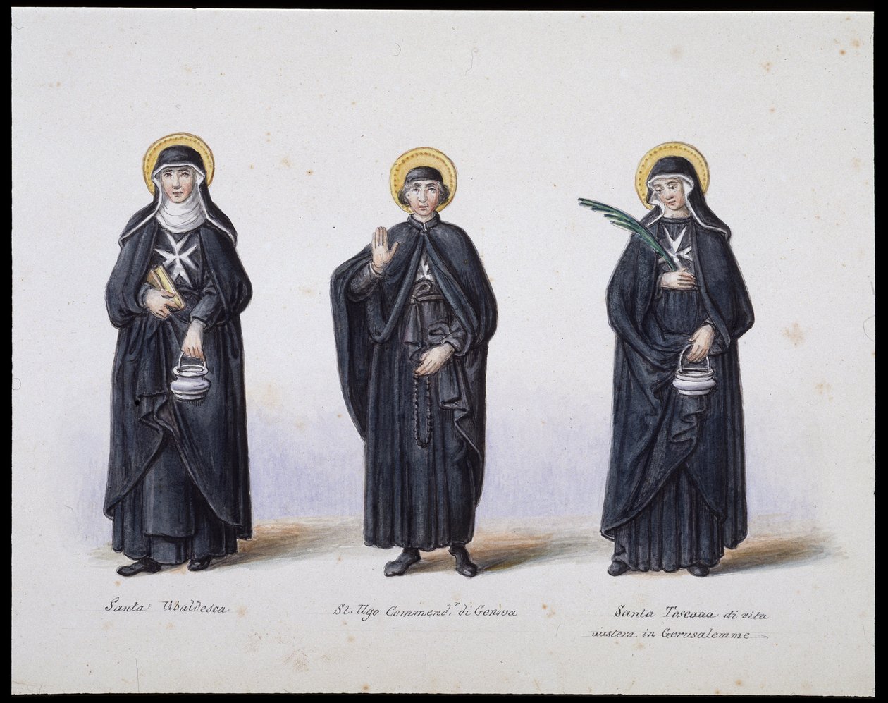 Kostüme: 1. Santa Ubaldesca, 2. St. Ugo Kommandant von Genua, 3. Santa Toscana des Lebens. 19. Jahrhundert von Unknown artist