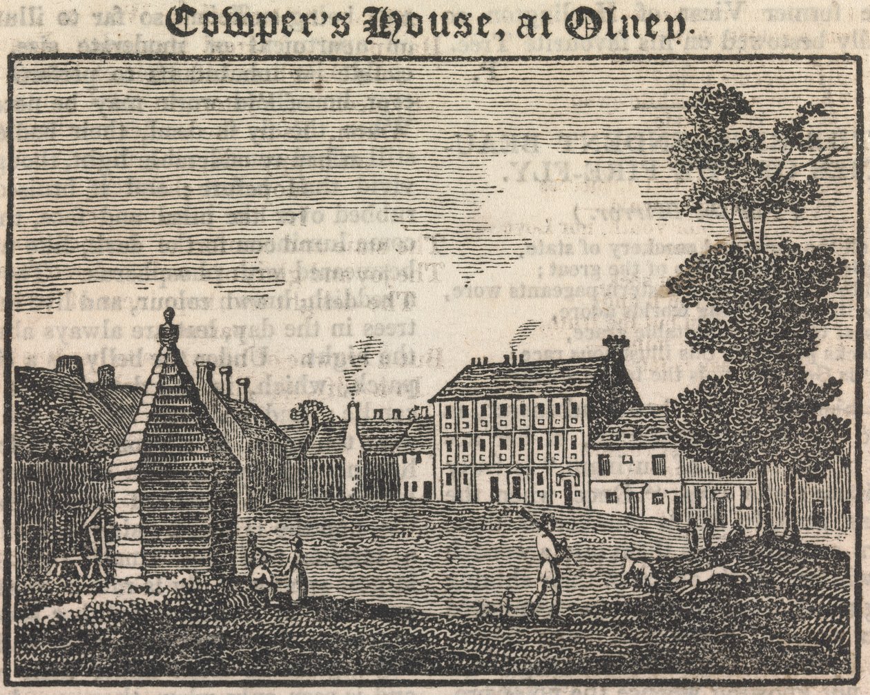 Cowpers Haus in Olney (mit Text)(aus dem Spiegel)[eine ähnliche Gravur erscheint in "The Tourist; a literary and anti-slavery journal", 28. Januar 1833, Seite 189]; Seite 76 (Band Eins) von Unknown artist