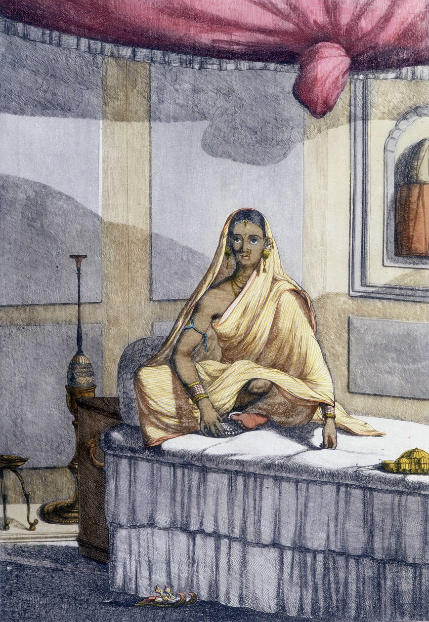 Kultur, Zivilisation und indische Gesellschaft: „Frau von Rang“ oder Frau höherer Kaste. Gravur von 1808. von Unknown artist