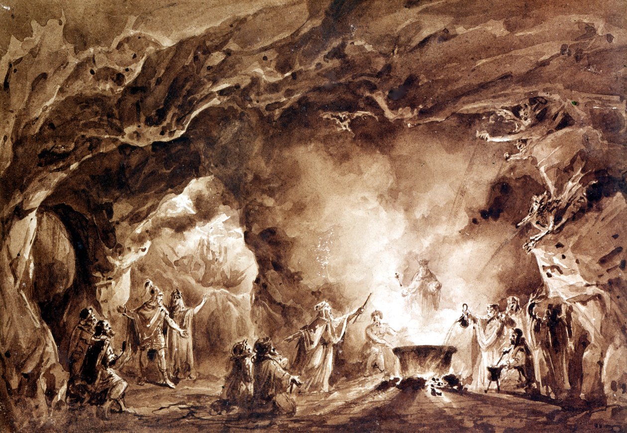 Dekor für die Oper „Macbeth“ komponiert von Giuseppe Verdi (1813 - 1901). Aquatinta verwendet für das Cover der ersten Ausgabe von 1847 von Unknown artist