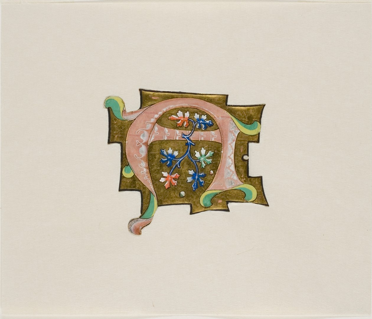 Dekorierter Initialbuchstabe "A" in Pink mit sechs Blättern und zwei Kugeln, aus einem Chorbuch von Unknown artist