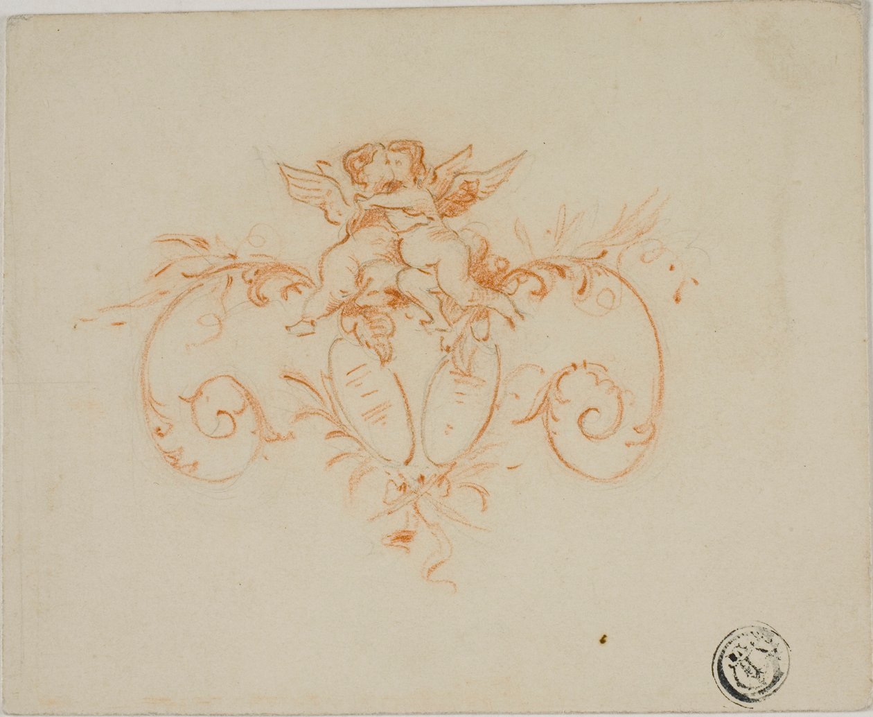 Dekorative Schriftrollen mit zwei Amoretten von Unknown artist
