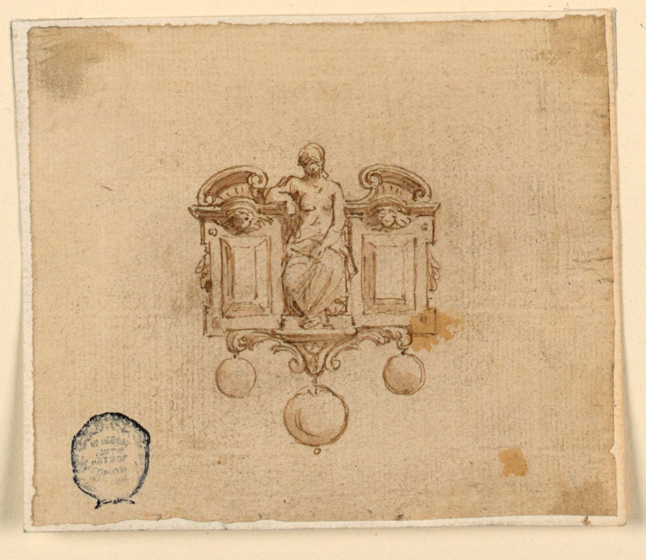 Entwurf für eine Brosche mit Frau im zerbrochenen Giebel von Unknown artist
