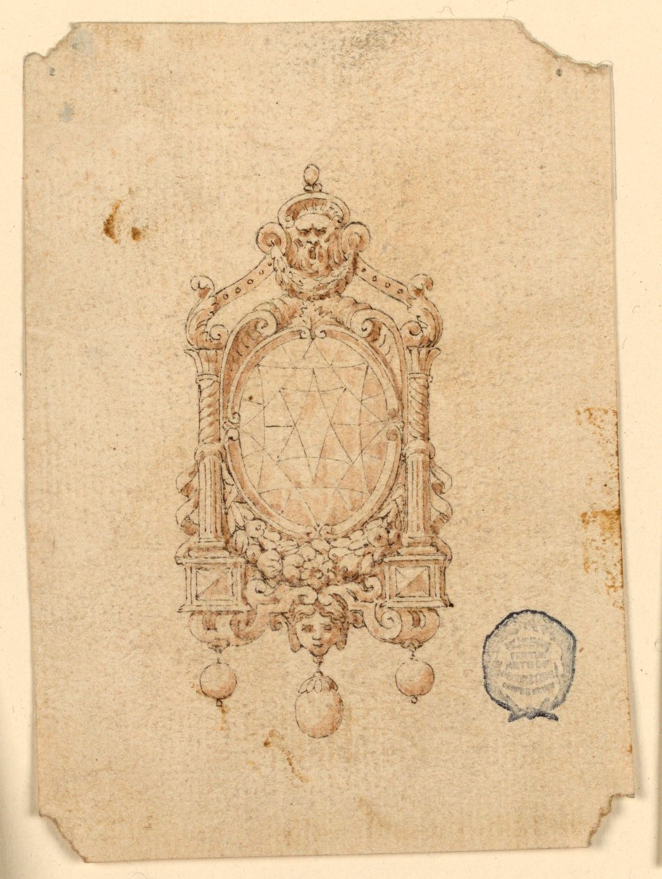 Entwurf für eine Brosche mit ovalem Diamanten von Unknown artist